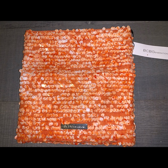 NWT BCBGeneration Orange Sequined Clutch - Picture 2 of 8